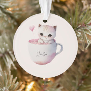 Niedliche weißrosa Katze im Tea Cup (4) Ornament