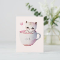 Niedliche weißrosa Katze im Tea Cup (4)