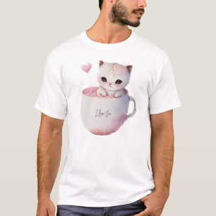 Niedliche weißrosa Katze im Tea Cup (4) T-Shirt