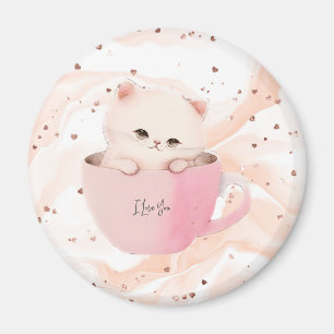 Niedliche weißrosa Katze im Teecup Magnet