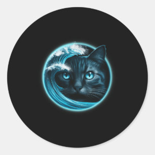 Niedliche Welle blauer Katzen für Kamala Funny Runder Aufkleber
