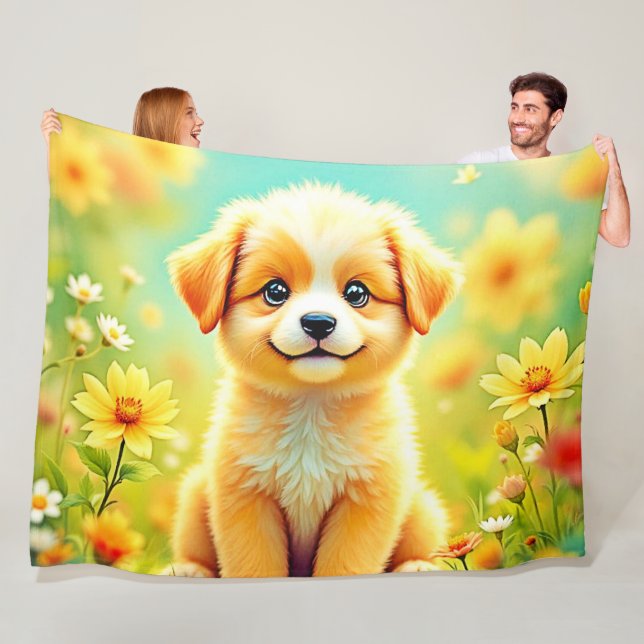 Niedliche Welpe Blume Art Fleecedecke (Beispiel)