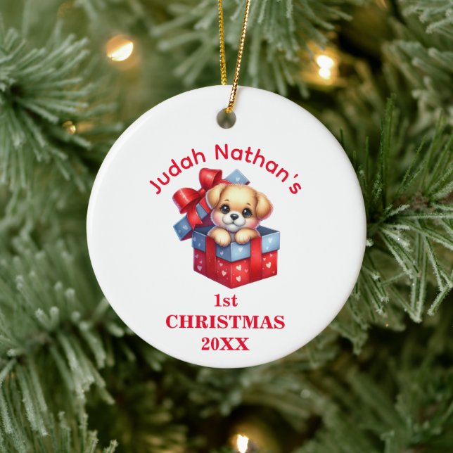 Niedliche Welpe Erste Weihnachtsferien Personalisi Keramik Ornament (Baum)