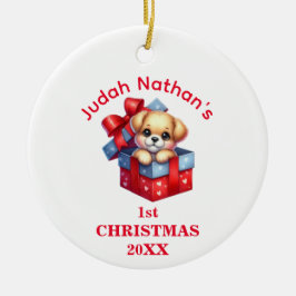 Niedliche Welpe Erste Weihnachtsferien Personalisi Keramik Ornament