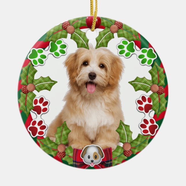 Niedliche Welpe Erster Weihnachtsschmuck Keramik (Vorne)