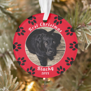 Niedliche Welpe First Christmas Paw Print Dog Foto Ornament