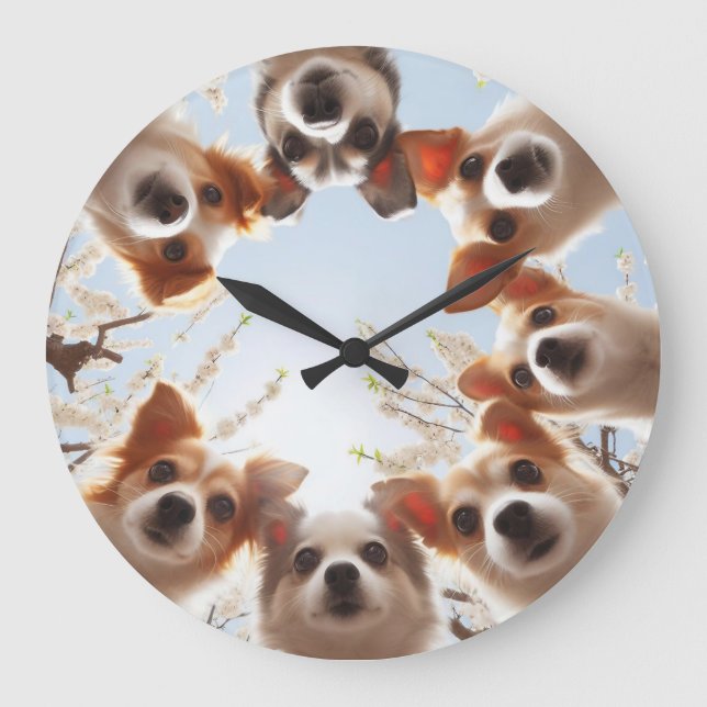 Niedliche Welpe-Funny-Dock-Uhr Große Wanduhr (Vorderseite)