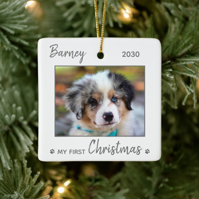 Niedliche Welpe - Grauer Hund Foto Keramikornament (Baum)