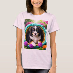 Niedliche Welpe in einem Korb T-Shirt