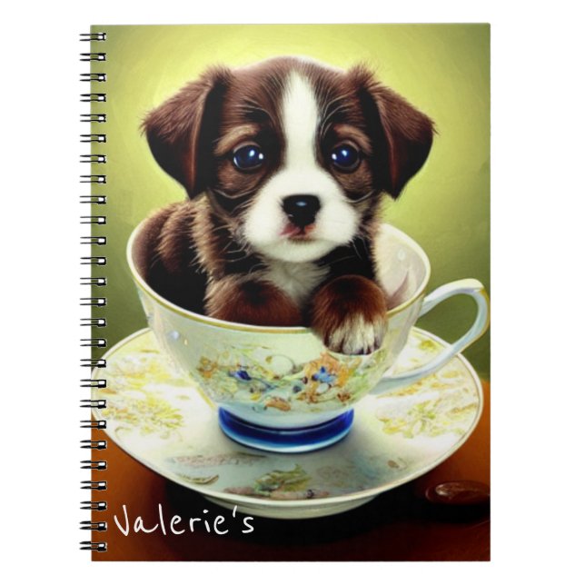 Niedliche Welpe in einem Teacup Notizblock (Vorderseite)