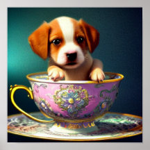 Niedliche Welpe in einem Teacup-Poster