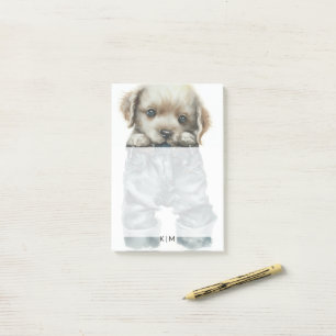 Niedliche Welpe in Jeans Art Monogram Post-it Klebezettel