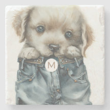 Niedliche Welpe in Jeans Art Monogram