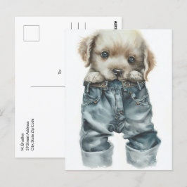 Niedliche Welpe in Jeans Art Postkarte