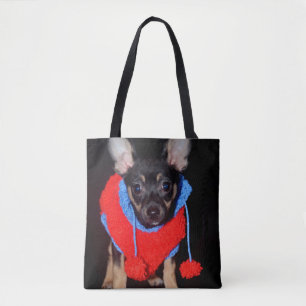 Niedliche Welpe in Red Wool Sweater Tasche