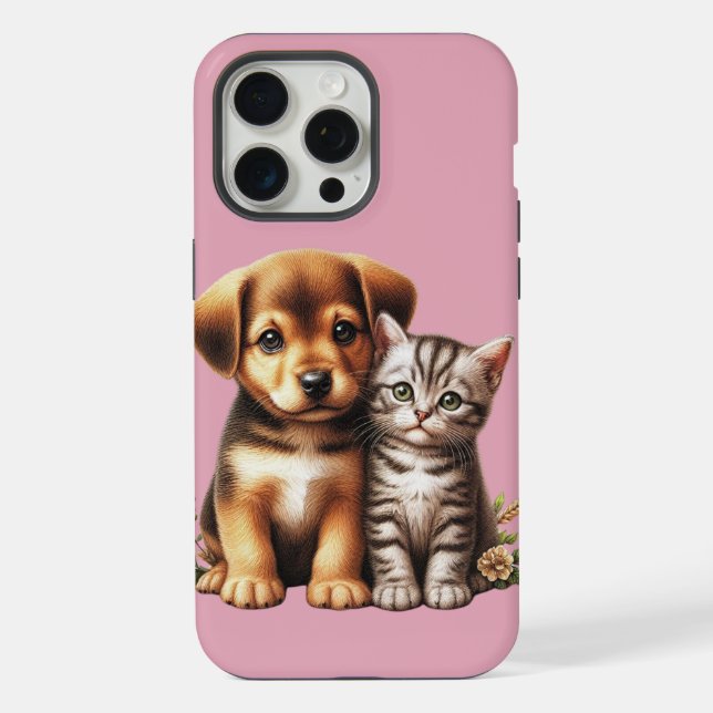 Niedliche Welpe/Kätzchen iPhone 15 Pro Max Hülle (Rückseite)