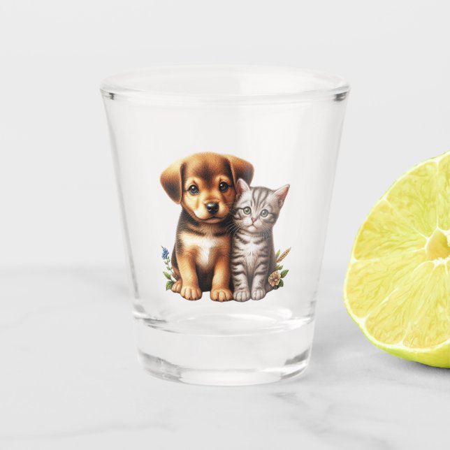 Niedliche Welpe/Kätzchen Schnapsglas (Vorderseite)