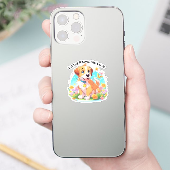 Niedliche Welpe Kleine Paws Big Liebe Aufkleber (Telefon)