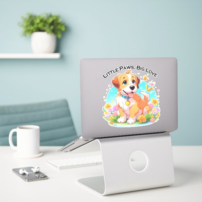 Niedliche Welpe Kleine Paws Big Liebe Aufkleber (Laptop auf Schreibtisch)