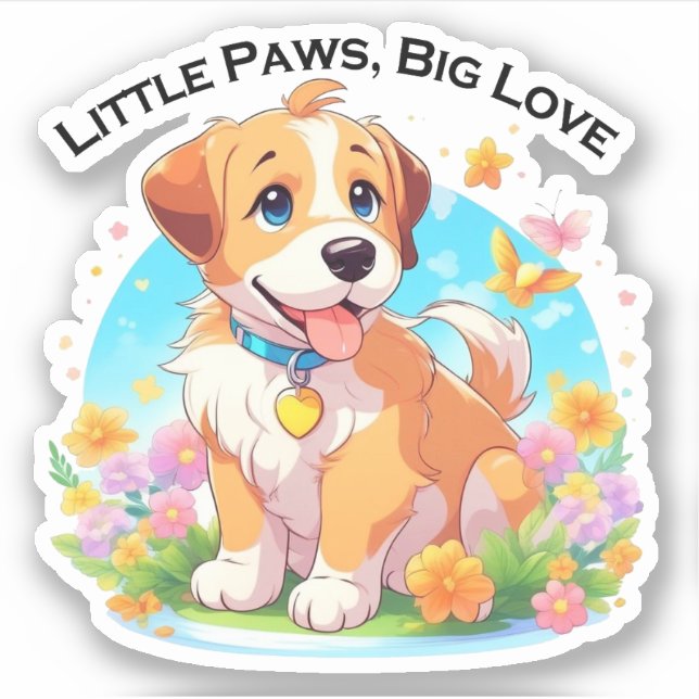 Niedliche Welpe Kleine Paws Big Liebe Aufkleber (Vorderseite)