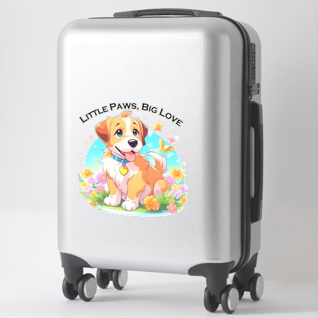 Niedliche Welpe Kleine Paws Big Liebe Aufkleber (Koffer)