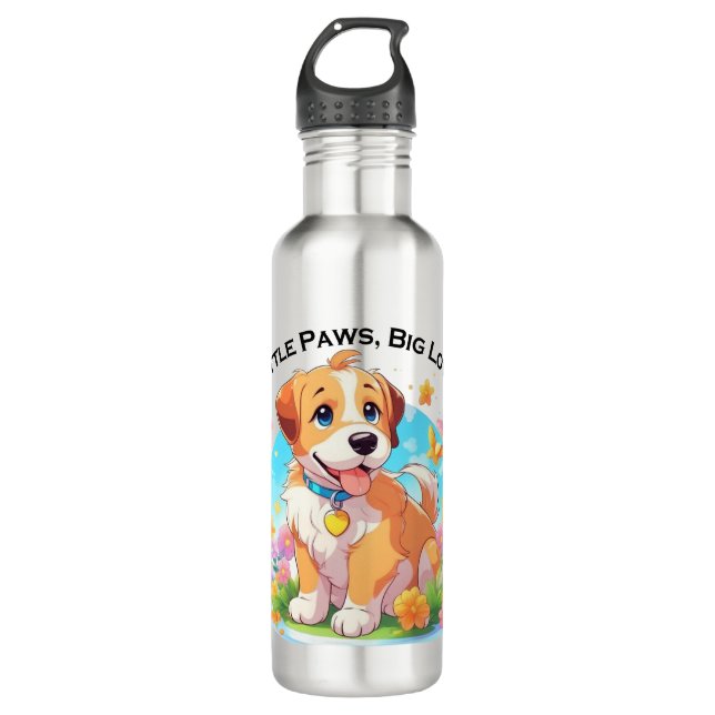 Niedliche Welpe Kleine Paws Big Liebe Edelstahlflasche (Vorderseite)