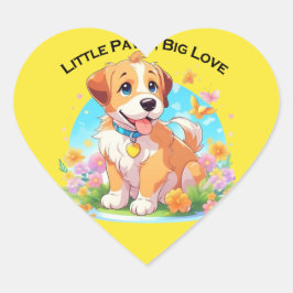 Niedliche Welpe Kleine Paws Big Liebe Herz-Aufkleber