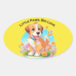 Niedliche Welpe Kleine Paws Big Liebe Ovaler Aufkleber