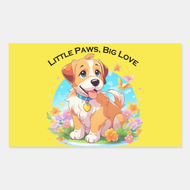 Niedliche Welpe Kleine Paws Big Liebe Rechteckiger Aufkleber (Vorderseite)