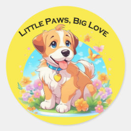 Niedliche Welpe Kleine Paws Big Liebe Runder Aufkleber