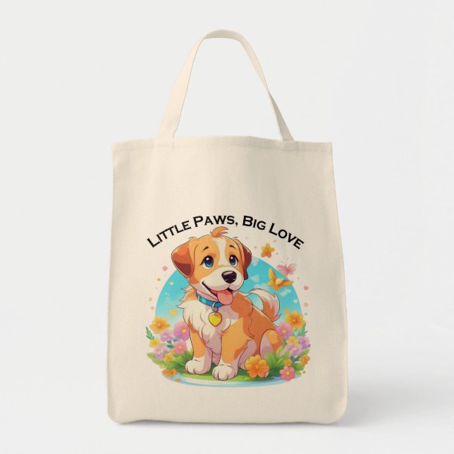 Niedliche Welpe Kleine Paws Big Liebe Tragetasche (Vorne)