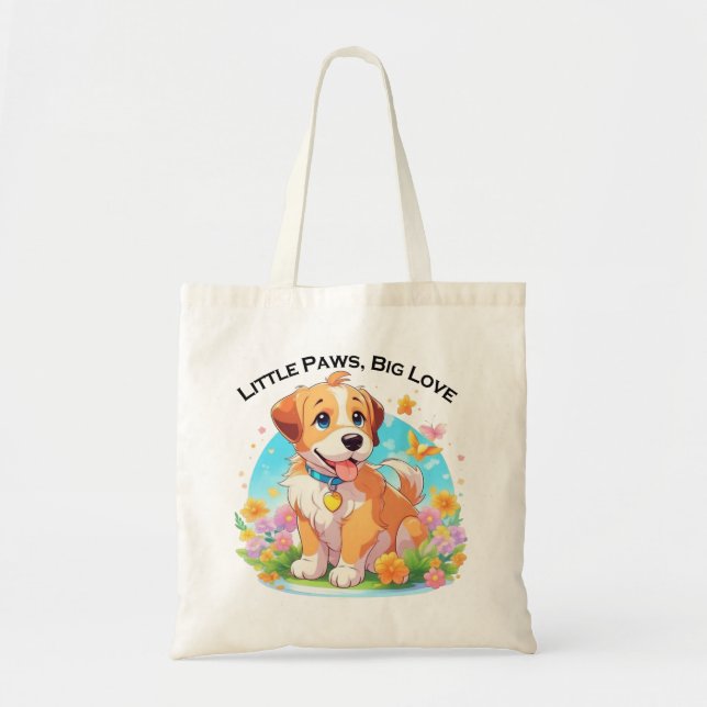 Niedliche Welpe Kleine Paws Big Liebe Tragetasche (Vorne)