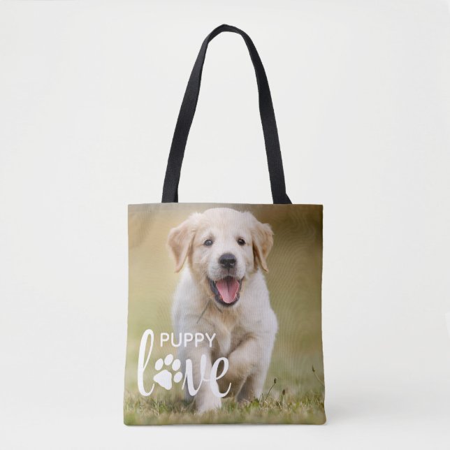 Niedliche Welpe Liebe Personalisiert Foto Haustier Tasche (Vorderseite)