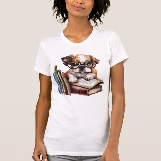 Niedliche Welpe mit Büchern T-Shirt (Vorderseite)