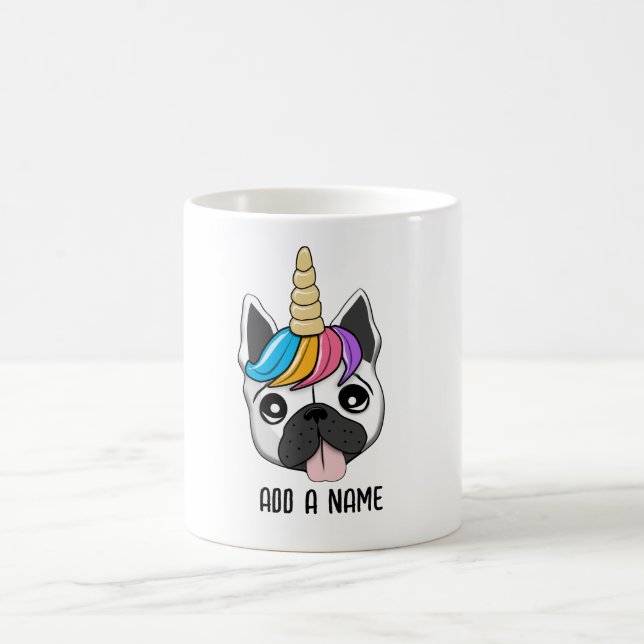 Niedliche Welpe mit Einhornhorn und farbenfroher H Kaffeetasse (Mittel)