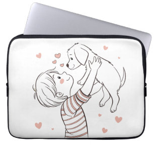 Niedliche Welpe mit Happy Kid Cartoon Laptopschutzhülle