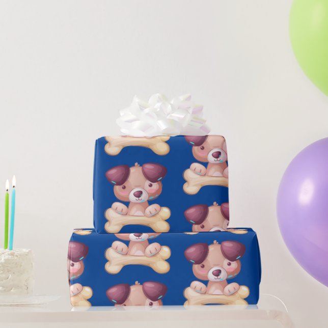 Niedliche Welpe mit Knochen Geschenkpapier (Partygeschenke)