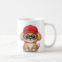 Niedliche Welpe mit Red Cap und Brille | Cartoon D