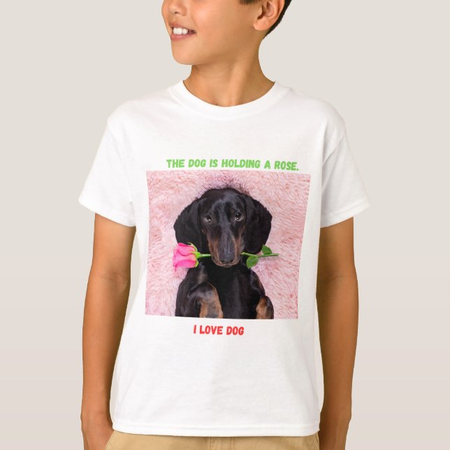 Niedliche Welpe mit Rose T - Shirt für Kinder (Vorderseite)