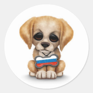 Niedliche Welpe mit russischer Flag-Markierung, we Runder Aufkleber