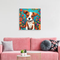 Niedliche Welpe mit Whimsical Folk Art Blume