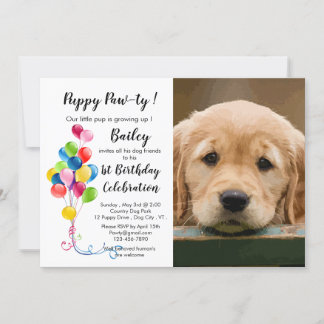 Niedliche Welpe Pawty - Pet Foto Welppy Birthday P Einladung