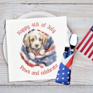Niedliche Welpe Red White Blue American Flag Happy Serviette