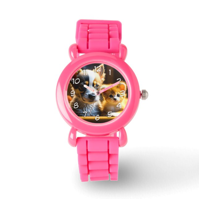 Niedliche Welpe und Kitten Armbanduhr (Vorderseite)