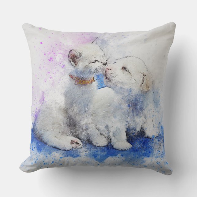 Niedliche Welpe und Kitten Kissen (Vorderseite)