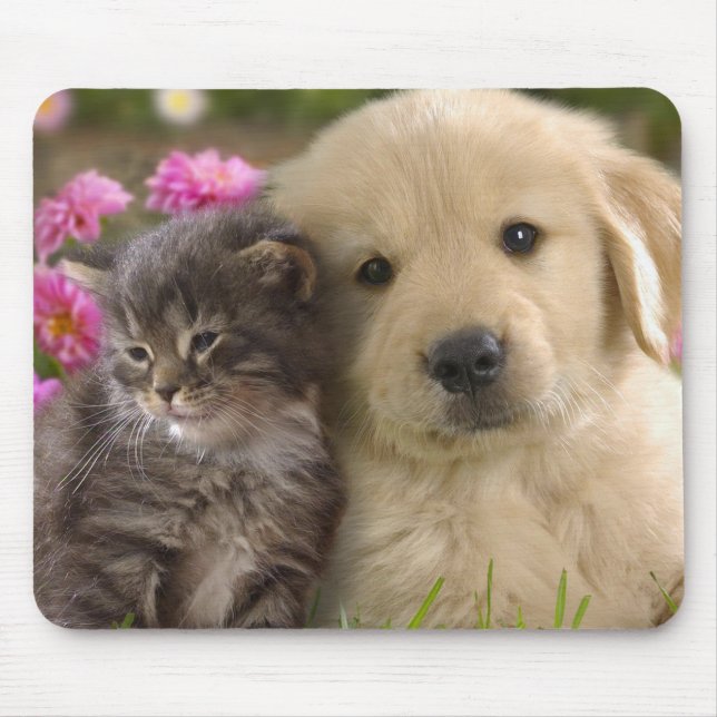 Niedliche Welpe und Kitten Mousepad (Vorne)