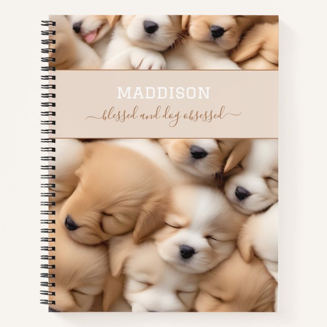 Niedliche Welpen Dog Lover Name Spiral Notebook Notizbuch (Vorderseite)