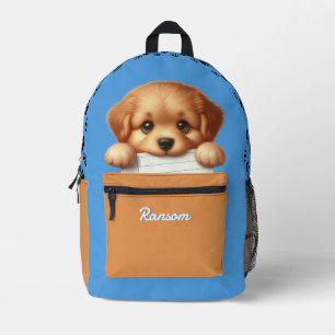 Niedliche Welpen essen Hausaufgaben blau und braun Bedruckter Rucksack
