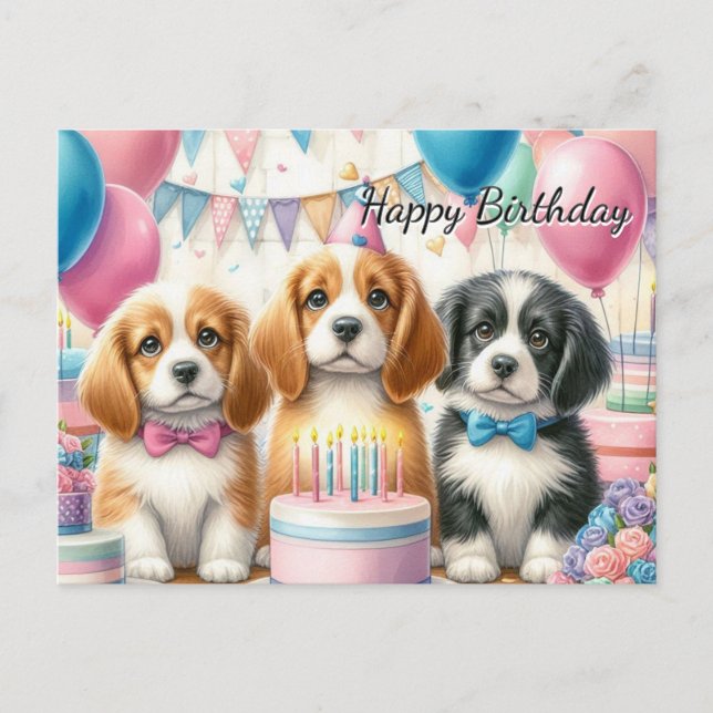 Niedliche Welpen Geburtstag von Hund Postkarte (Vorderseite)