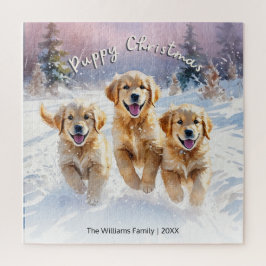 Niedliche Welpen im Schnee Custom Text Frohe Weihn